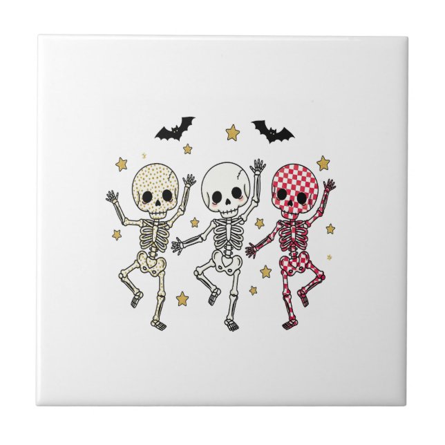 Söta Halloween Dansande Skelett Kakelplatta (Framsidan)