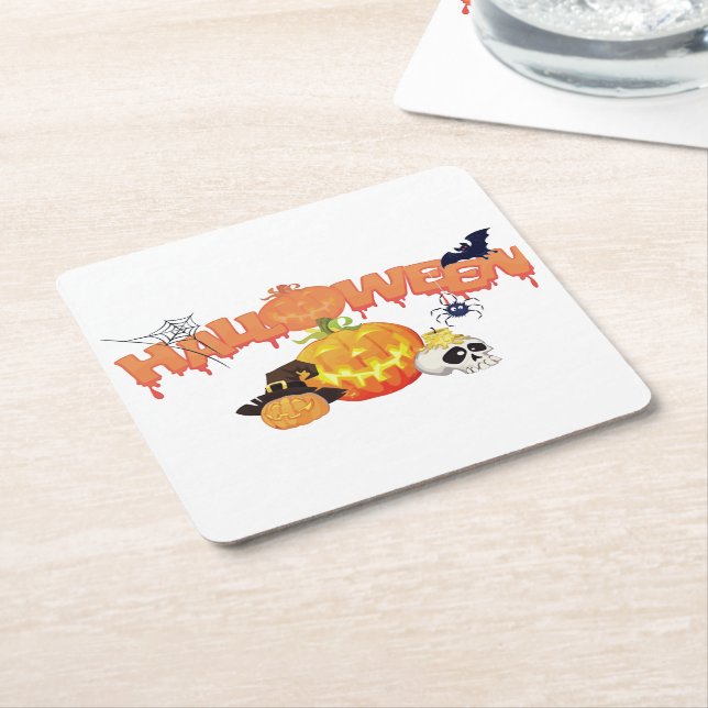 Söta Halloween-dekorationer Underlägg Papper Kvadrat (Vinklad)
