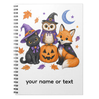Söta Halloween-djur - Häxa Svart Katt Uggla Räv P Anteckningsbok