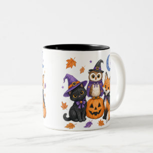 Söta Halloween-djur - Häxa Svart Katt Uggla Räv P Två-Tonad Mugg