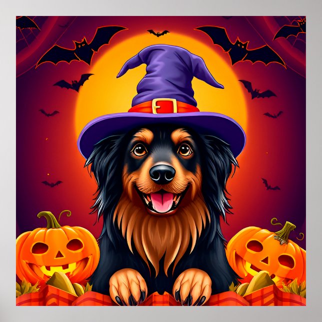 Söta Halloween-figurer Hund Kuslig Rolig Festlig Poster (Framsidan)