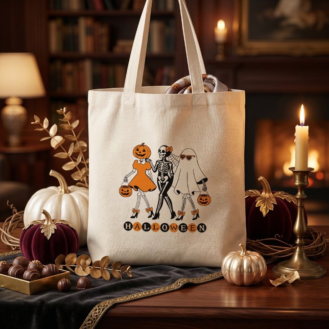 Söta Halloween-flickor Skelett Spökgurka Tygkasse (Skapare uppladdad)