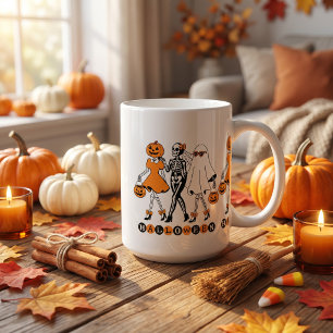 Söta Halloween-flickor Skelett Spökpumpa Kaffemugg