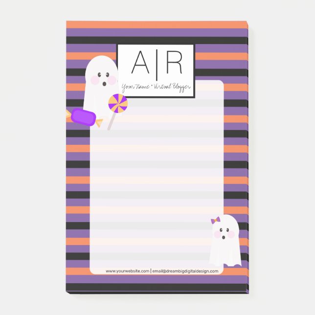 Söta Halloween Godis Spöke och Ränder Post-it Block (Framsida)