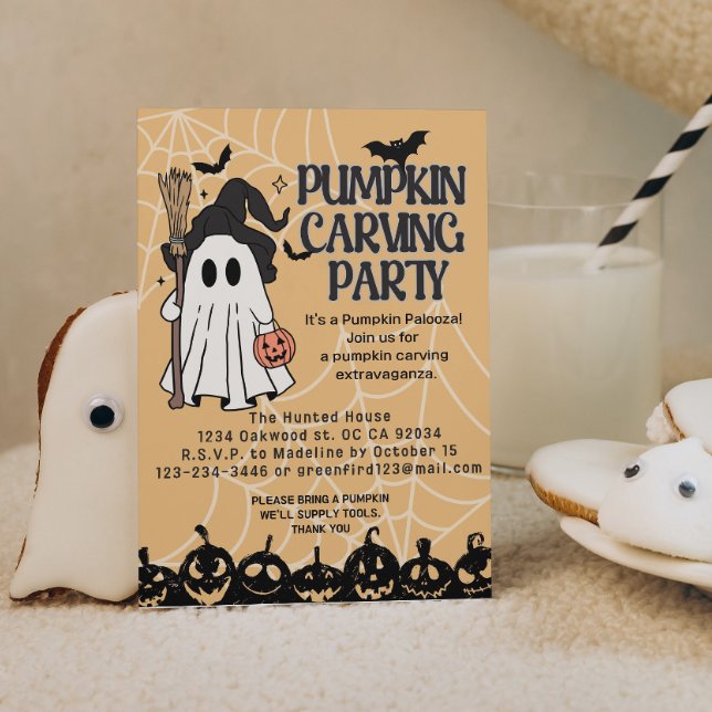 Söta halloween-inbjudningar med pumpa urgröpning inbjudningar (Skapare uppladdad)