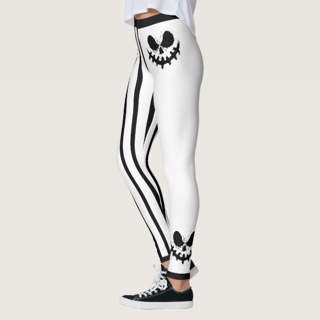 Söta Halloween Jack-O-Lantern-ansikten och ränder Leggings (Vänster)