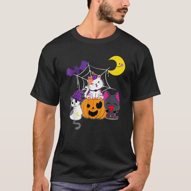 Söta Halloween-katter Häxa Jackolantern Pumpa Barn T Shirt (Framsida)