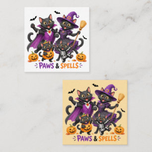Söta Halloween-katter Klöar och Spells Fyrkantigt Visitkort