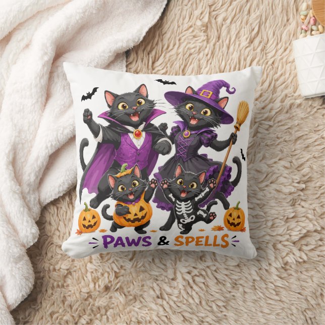 Söta Halloween-katter Klöar och Spells Kudde (Filt)