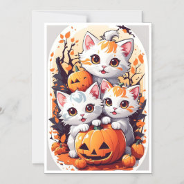 Söta halloween-katter med pumpa-kort - 3 katter magnetisk inbjudningskort