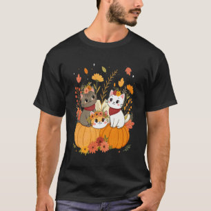 Söta Halloween-katter med pumpor Retro & Fall Flo T Shirt