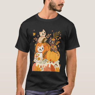 Söta Halloween-katter med pumpor Retro & Fall Flo T Shirt