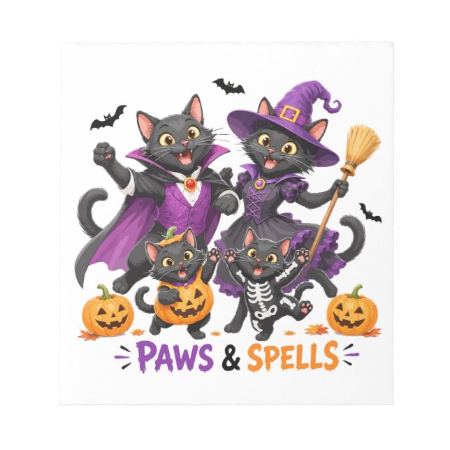 Söta Halloween-katter Tass och Spells Anteckningsblock (Framsida)