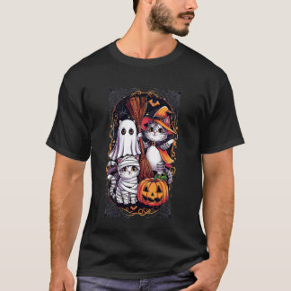 Söta Halloween-katter Trio Spöke Häxa Mumi Pumpa T Shirt