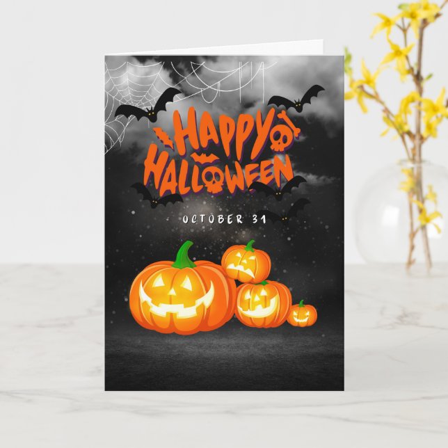 Söta Halloween-kort Spöken, Pumpa Kort (Gul blomma)