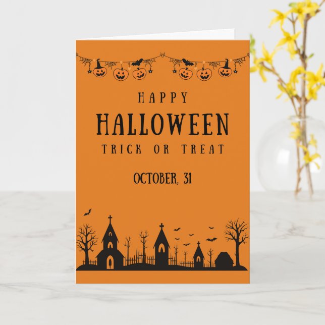 Söta Halloween-kort Spöken, Pumpa Kort (Gul blomma)