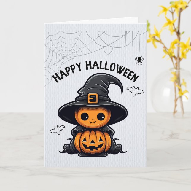Söta Halloween-kort Spöken, Pumpa Kort (Gul blomma)