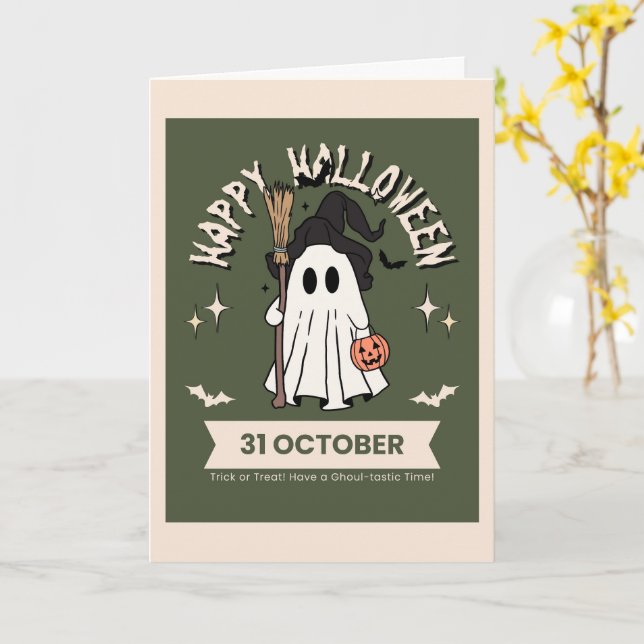 Söta Halloween-kort Spöken, Pumpa Kort (Gul blomma)
