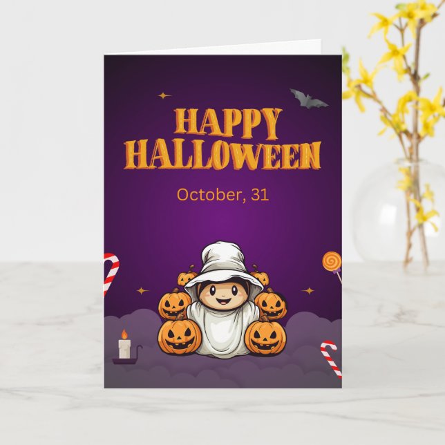 Söta Halloween-kort Spöken, Pumpa Kort (Gul blomma)
