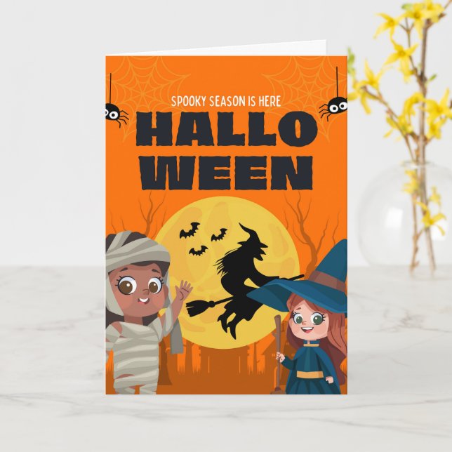 Söta Halloween-kort Spöken, Pumpa Kort (Gul blomma)