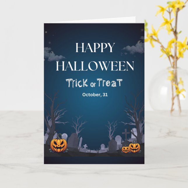 Söta Halloween-kort Spöken, Pumpa Kort (Gul blomma)
