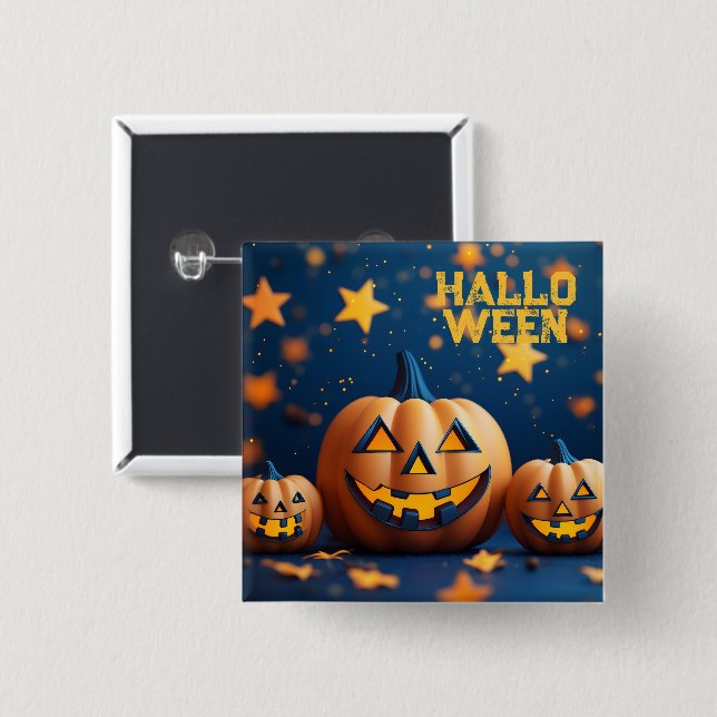 Söta Halloween-leende pumpor Knapp (Framsida & baksida)