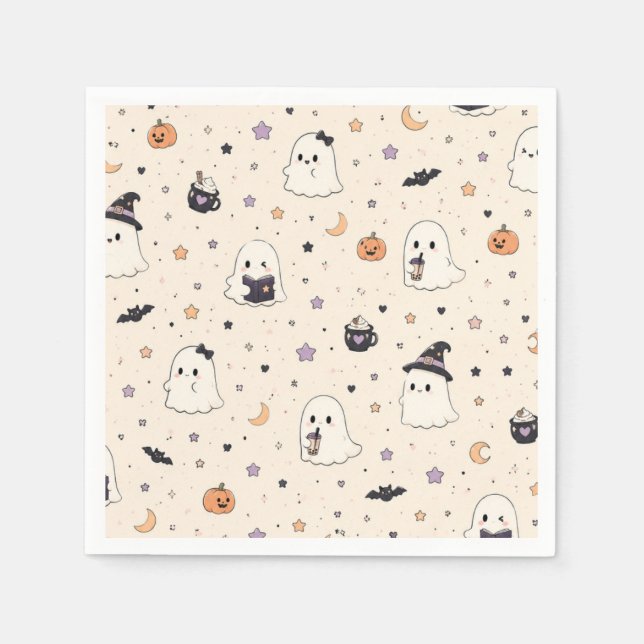 Söta Halloween Mini Ghost Cocktail Servetter (Framsidan)