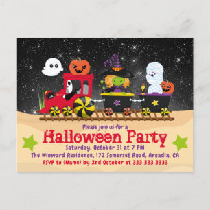 Söta Halloween-monster tåg inbjudan
