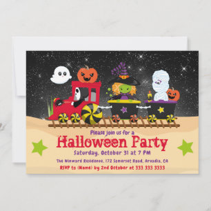 Söta Halloween-monstertåg Inbjudningar