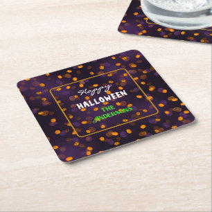 Söta Halloween-pumpa med Bokeh-mönster Underlägg Papper Kvadrat