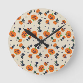 Söta Halloween-pumpor & svarta katter Mönster Flis Rund Klocka