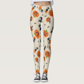 Söta Halloween-pumpor & svarta katter Mönster Leggings