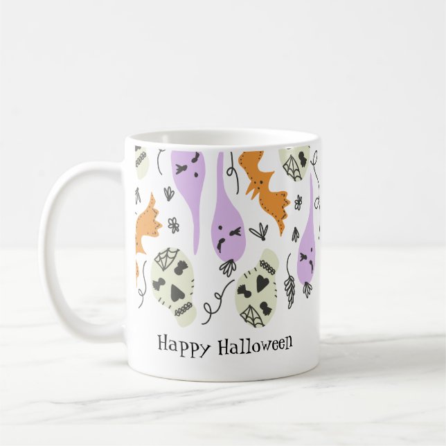 Söta Halloween-ritningar Pumpa Skalle Fladdermus Kaffemugg (Vänster)