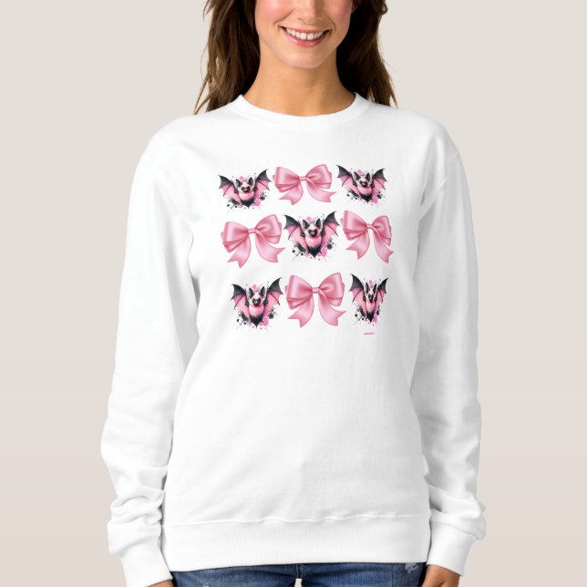 Söta Halloween Rosa Slingor & Fladdermöss Coquette T Shirt (Framsida)