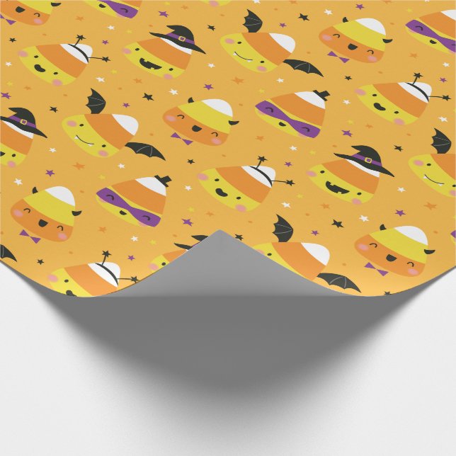 Söta Halloween-sockerdrickor i orange kostym Presentpapper (Hörn)