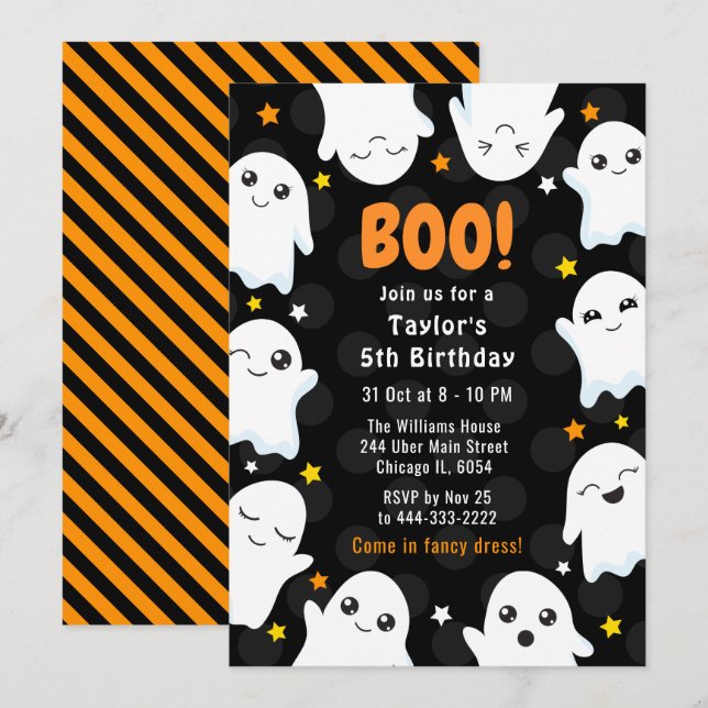 Söta Halloween-spöken Födelsedagsfest Inbjudningar (Fram/baksida)