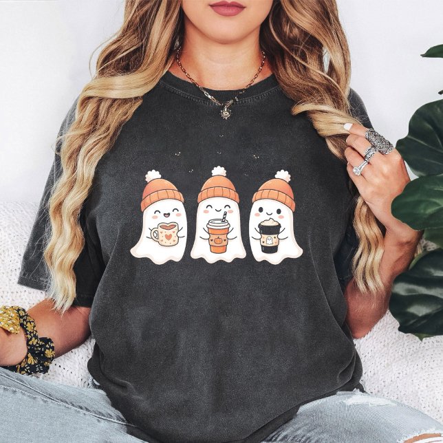 Söta Halloween-spöken med höstdrycker & fladdermös T Shirt (Skapare uppladdad)