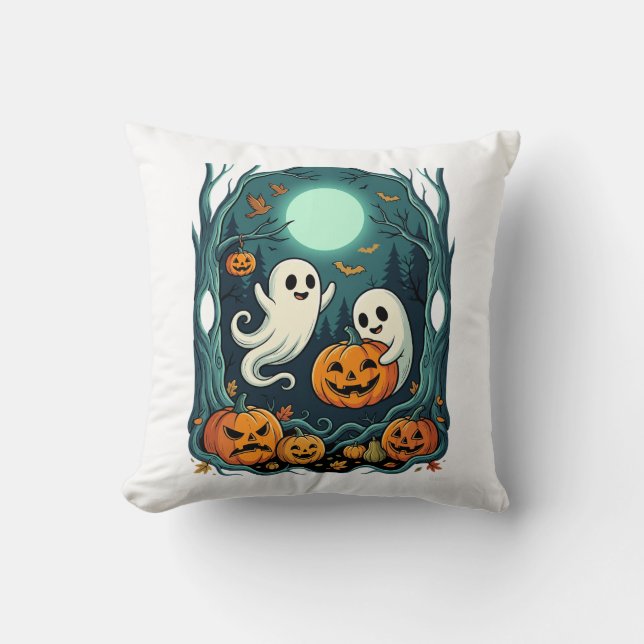 Söta Halloween-spöken och Jack O Lantern Skog (2 Kudde (Framsida)