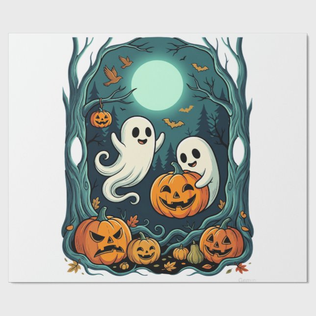 Söta Halloween-spöken och Jack O Lantern-skogen (2 Presentpapper (Platt)