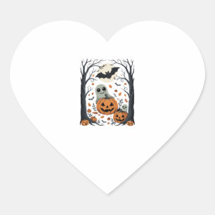 Söta Halloween-spöken och Jack O Lantern-skogen Hjärtformat Klistermärke