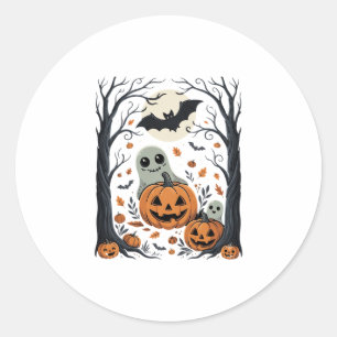 Söta Halloween-spöken och Jack O Lantern-skogen Runt Klistermärke