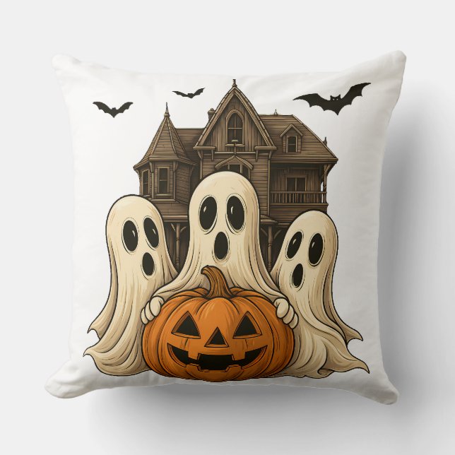 Söta Halloween-spöken och spökhusdesign Kudde (Framsida)