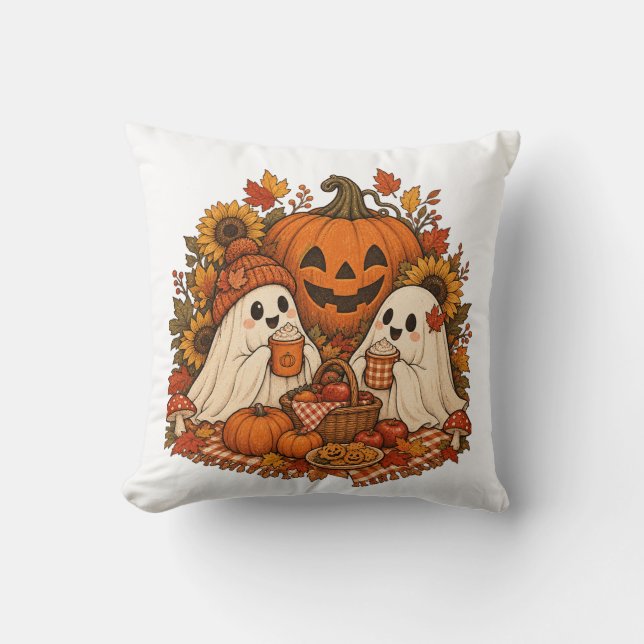 Söta Halloween-spöken Pumpa Höst Picknick Kuslig Kudde (Framsida)