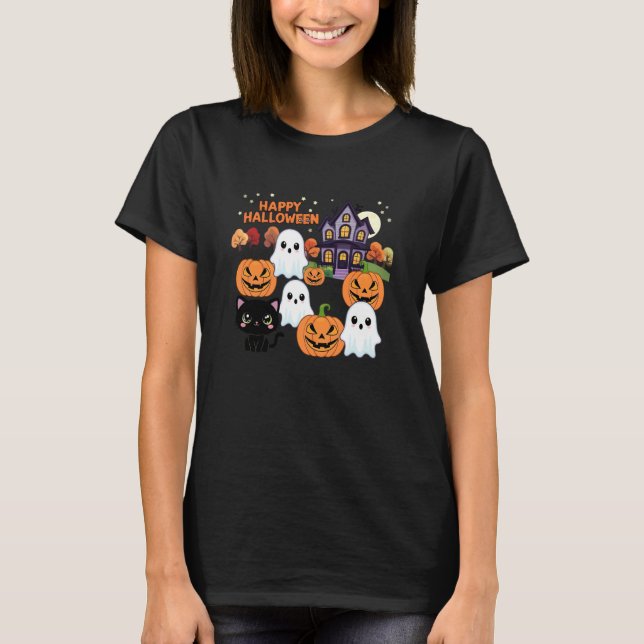 Söta Halloween-spökhus spöken, pumpor, Bla T Shirt (Framsida)