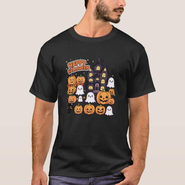 Söta Halloween-spökhus spöken, pumpor, Bla T Shirt (Framsida)
