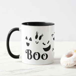 Söta Halloween svarta och vita BOO spökansikten Mugg