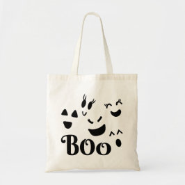 Söta Halloween Svarta och Vita BOO Spökansikten Tygkasse