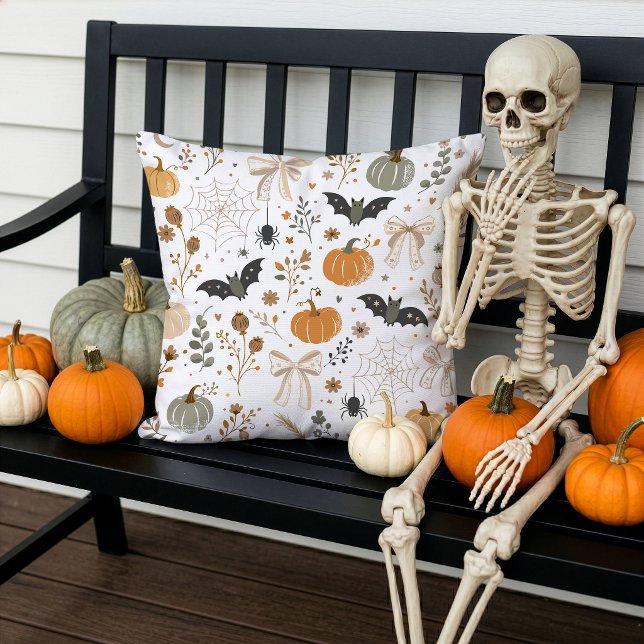 Söta halloweenmönster Pumpa Fladdermöss Slingor Kudde (Skapare uppladdad)