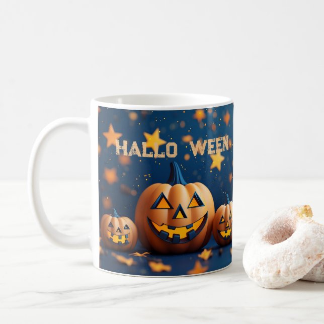 Söta Halloweenska leende pumpor Kaffemugg (Med munk)