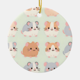 Söta hamster-ansikten Kawaii Pastell Mönster Julgransprydnad Keramik